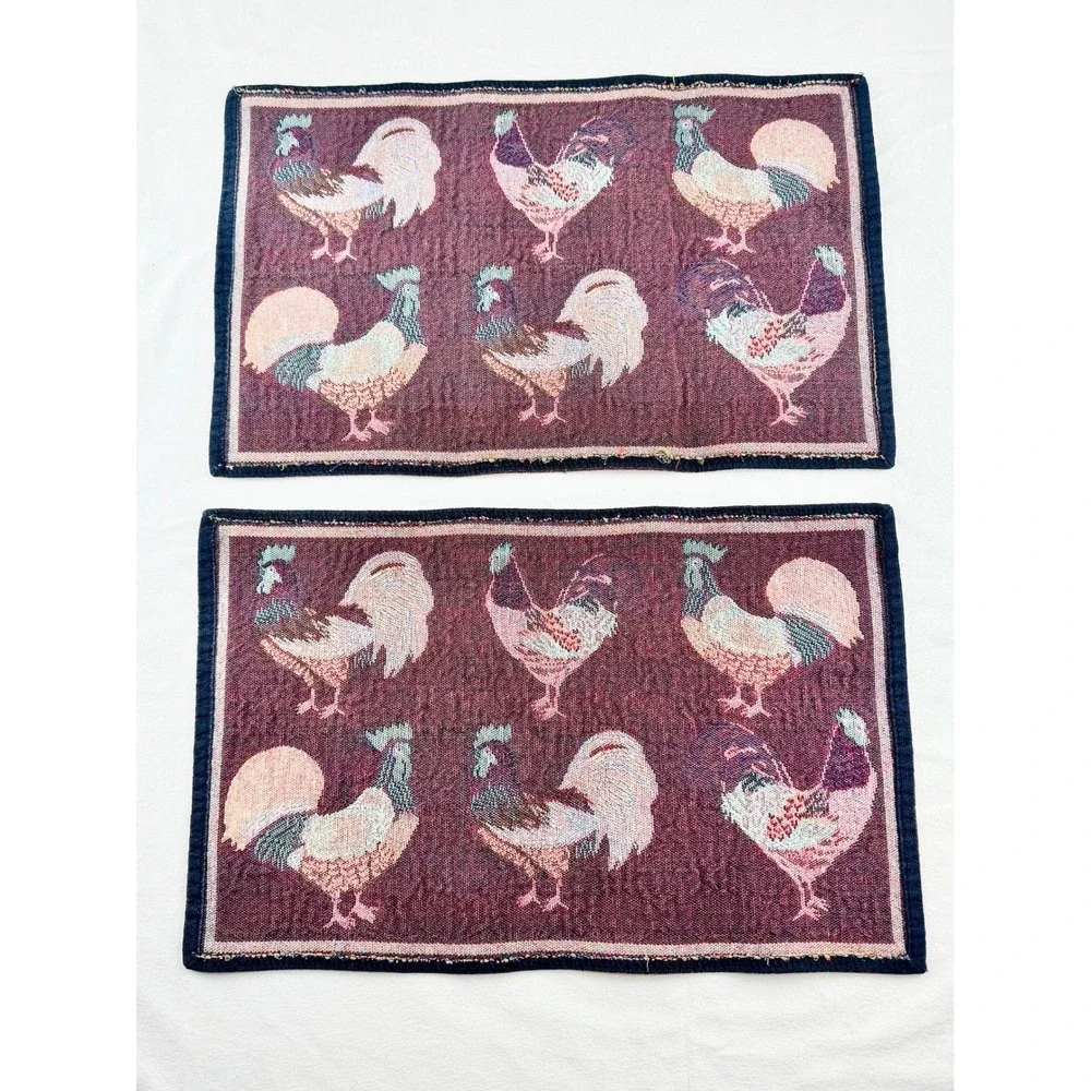 Vintage Rooster Tapestry Placemats Set of‎ 2 Farmhouse Table Mats
